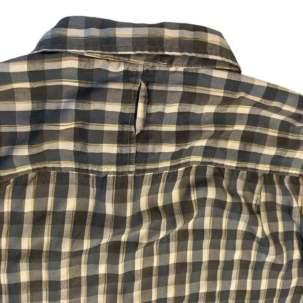 North Face Button Front Shirt Mens Size MED Short Sleeve Blue Gray Plaid Outdoor